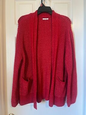 Maurices Bright Red Open-Front Knit Cardigan with Pockets